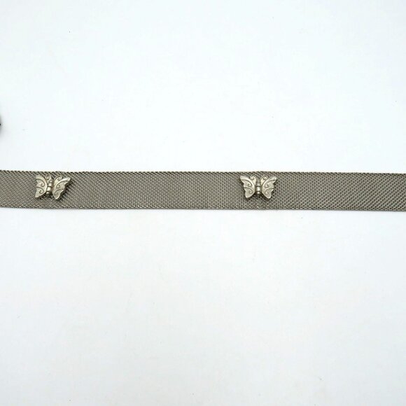 Silver Tone Mesh Belt Womens Size 33 Butterfly Medallions Metallic Buckle - Picture 5 of 8